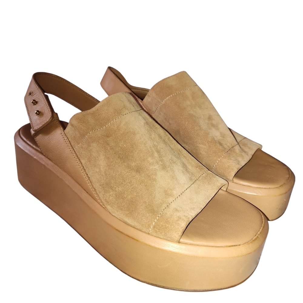 Vince Beige Tan Suede Platform Slingback Sandals Size 7 Women's.   52